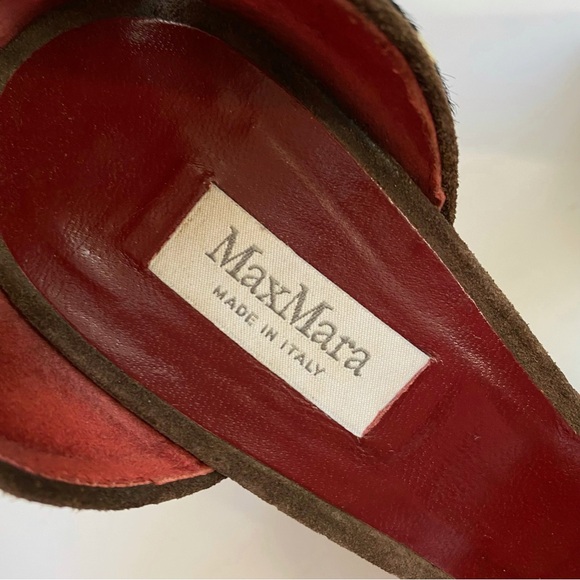 MAXMARA BROWN TAN LEOPARD PONY HAIR SUEDE ANKLE STRAP PEEP TOE HIGH HEELS - Picture 3 of 8